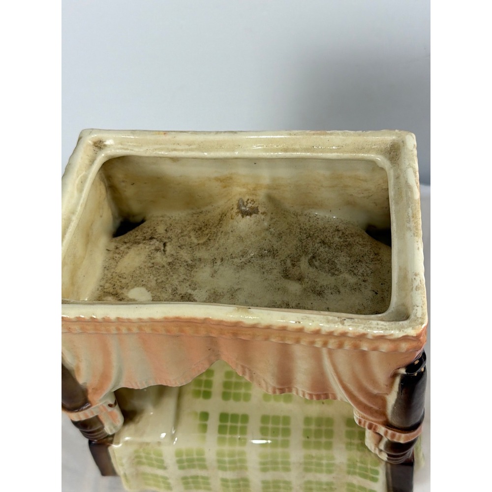 Vintage Shawnee USA Pottery Canopy Bed Planter Ceramic Green Peach Mid Century - Picture 2 of 6